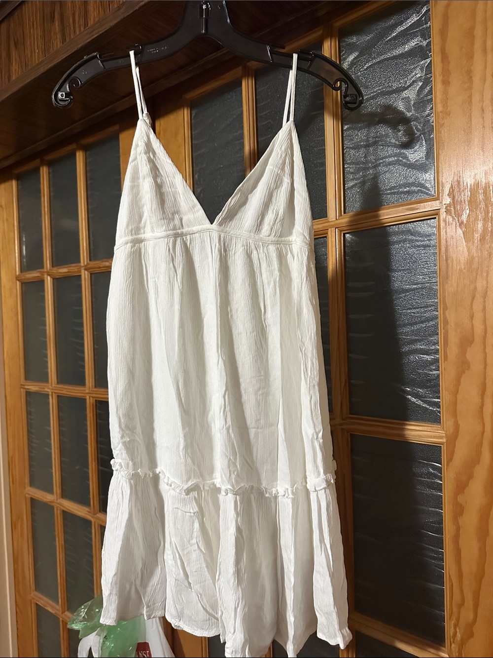 Garage White V-Neck Spaghetti Strap Slip Dress